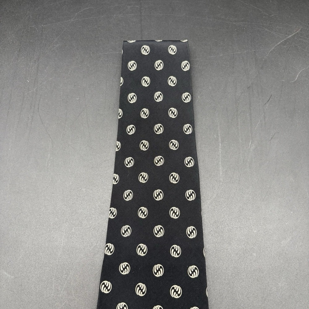 Polo Ralph Lauren Vintage Black Monogram Tie 56 Inch Made in USA 100% Silk 4 In - Picture 4 of 16